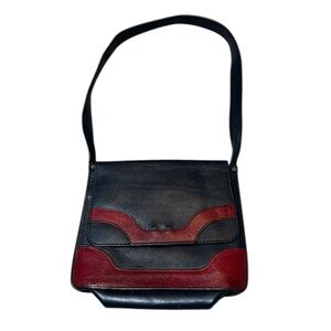 ITO | Retro Vintage Leather Satchel Shoulder Bag in Black & Red